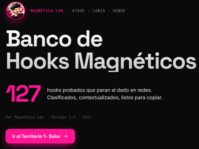 Portada del Banco de Hooks Magnéticos: 127 hooks probados, clasificados y listos para copiar